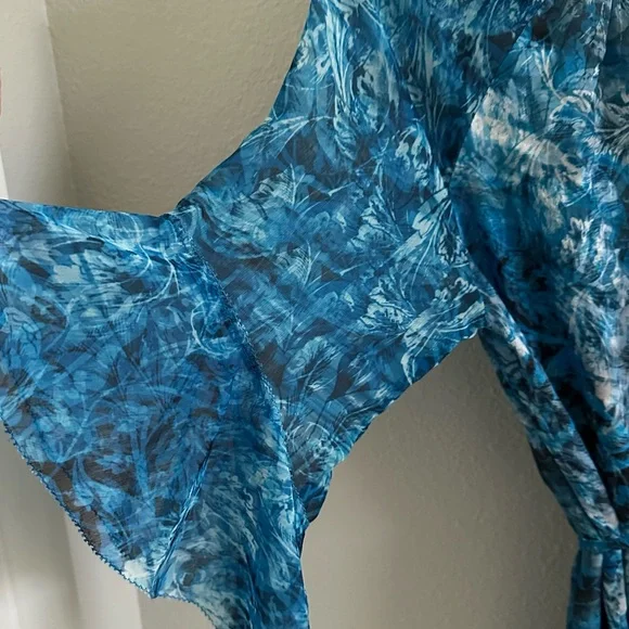 Elie Tahari Dress Rayna Blue Floral Sheer with black liner shell Size 8 NWT - Picture 5 of 12